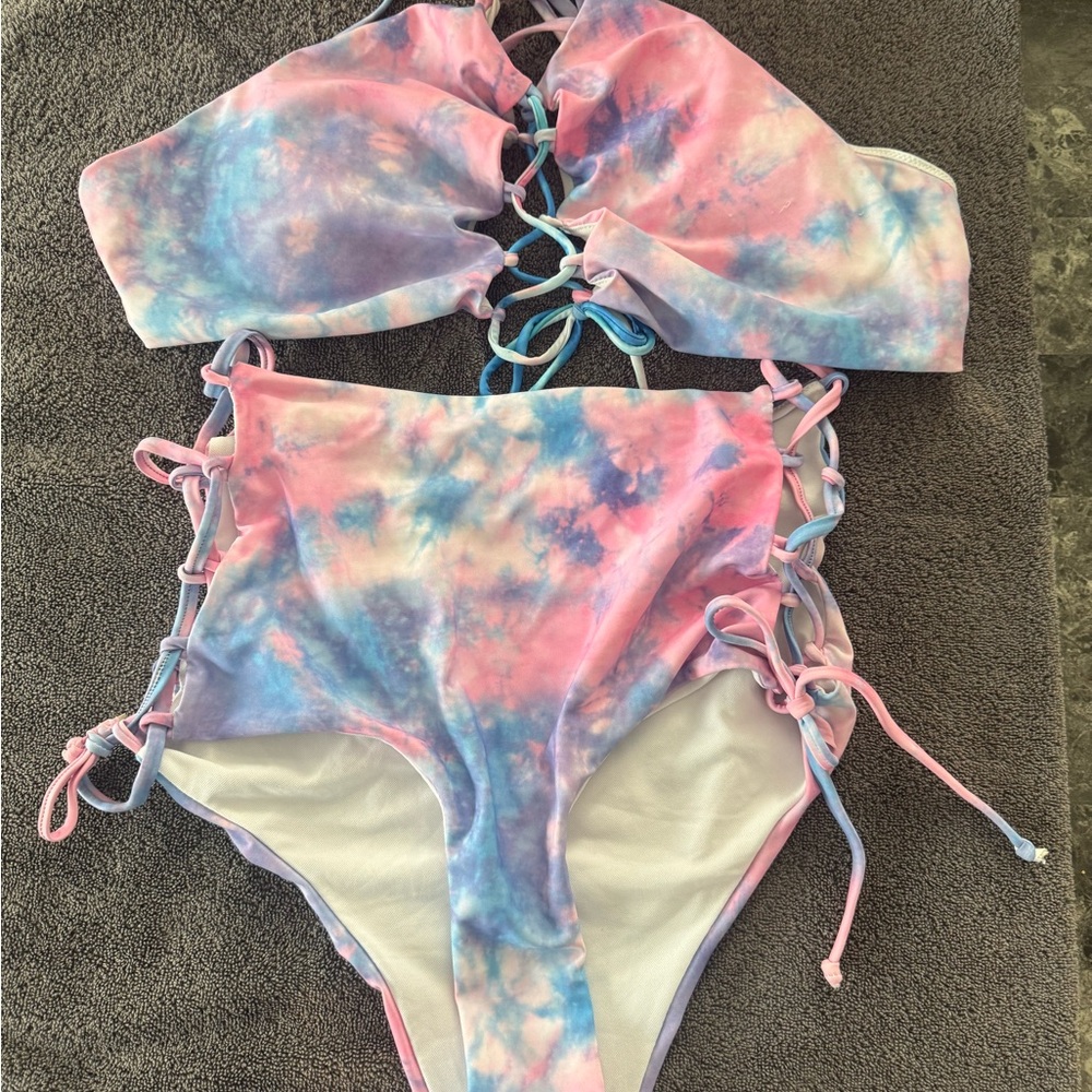 Tie-Dye Lace-Up Bikini Set